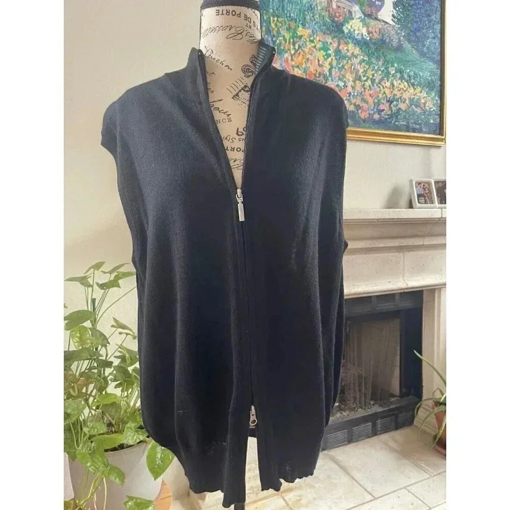 Neiman Marcus Men’s Vest Size L‎ Black Merino Wool Blend Zip Up